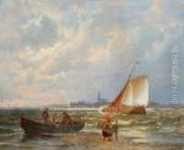 Figuren En Vissersboten Aan De Waterkant - view 1