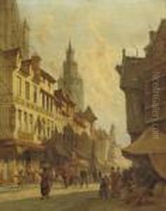 A View Of Ghent With The Sint Niklaaskerk And The Tower Of Belfort Beyond by Pieter Cornelis Dommershuijzen