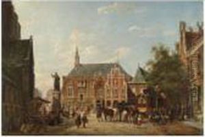 The Town Hall And Market Place, Haarlem by Pieter Cornelis Dommershuijzen