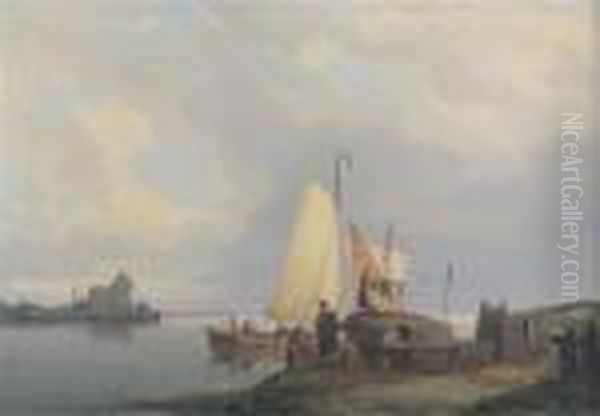 Figures By A Barge On An Estuary - view 1