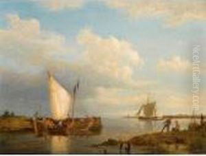Sailing Ships In An Estuary by Pieter Cornelis Dommershuijzen