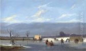 Skaters On A Dutch Canal by Pieter Cornelis Dommershuijzen