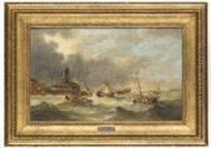 Fishing Boats In A Squall Off A Coast