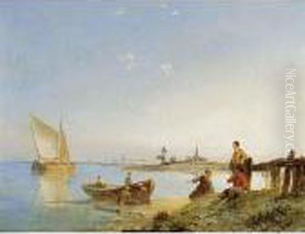 Fisherfolk On The Shore On A Sunny Day - view 1