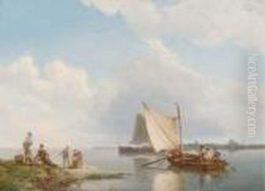 Dutch Sailing Boats Off-shore In A Flat Calm by Pieter Cornelis Dommershuijzen