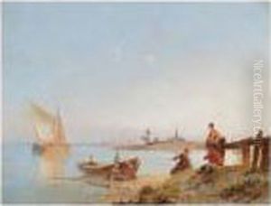 A River Scene In Holland by Pieter Cornelis Dommershuijzen