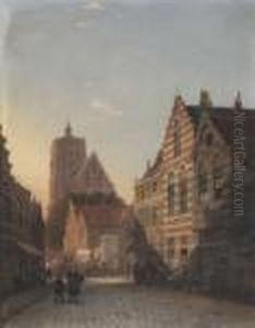 Figures In A Street In Utrecht by Pieter Cornelis Dommershuijzen