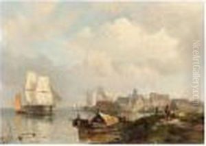A Summer Landscape With Shipping Near A Town