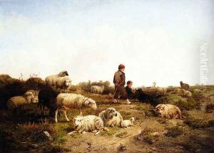 Shepherd Boys With Their Flock by Cornelis van Leemputten