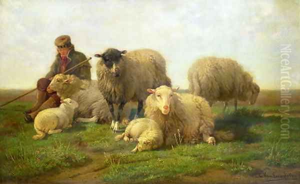 A Shepherd with Sheep and Lambs - view 1
