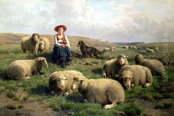Shepherdess with Sheep in a Landscape - view 1
