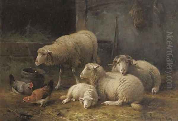 Interieur d'etable avec moutons - view 1