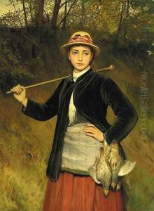 A young girl carrying partridges by Charles Sillem Lidderdale