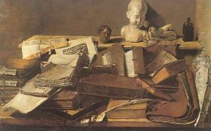 Still Life of Books 1628 by Master Leiden
