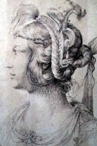 Profile of Woman wearing a Fantastical Head-dress with Grotesque Masks by Jacopo Ligozzi