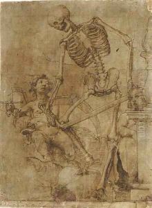 Death breaking his scythe, and two putti Death breaking his scythe, and two putti
