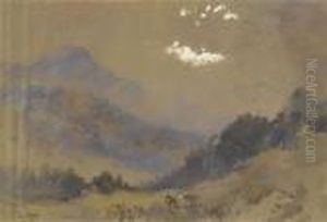 Mountain Pasture With Two Cows. by Gustave Dore