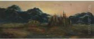 A Balloonist Over A Mountainous Landscape by Gustave Dore