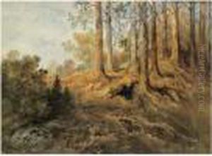 Promeneuse Assise Au Pied D'un Arbre, Dans Un Sous-bois by Gustave Dore