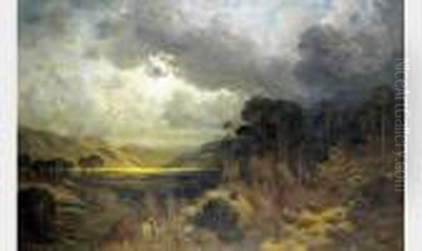 Ecossais Dans Un Paysage De Montagne Au Soleil Couchant, 1875. - view 1