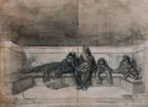 A Couple And Two Children Sleeping On A London Bridge by Gustave Dore