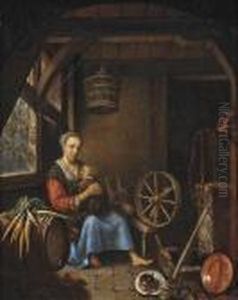 A Woman And Child In A Domestic Interior by Gerrit Dou