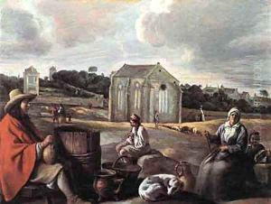 Landscape with Peasants and a Chapel by Louis Le Nain