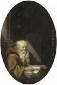 An Elderly Man Compiling A Manuscript