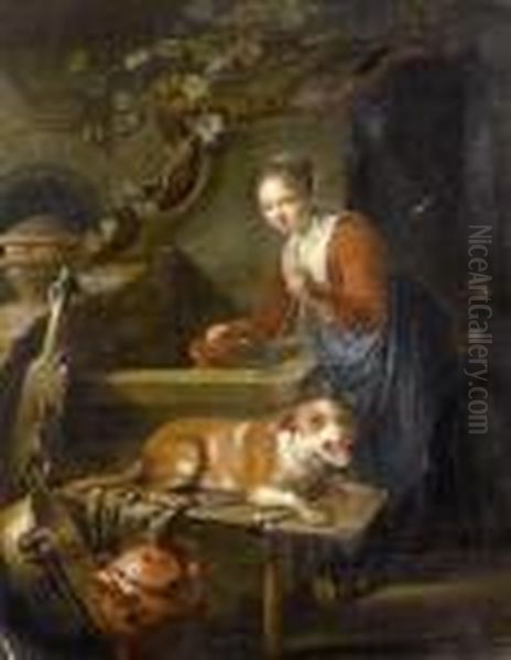 Woman With Dog At A Well - view 1