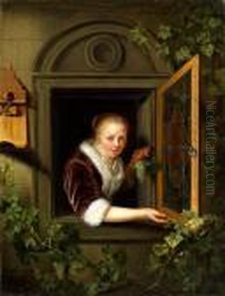Junge Frau Im Fensterrahmen - view 1
