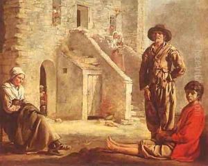 Le_Nain_Louis_Peasants_At_Their_Cottage_Door by Louis Le Nain