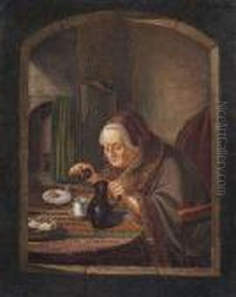 Anelderly Woman Taking Breakfast At A Window. - view 1