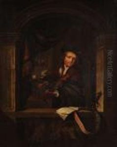 Vioolspeler In Venster. by Gerrit Dou