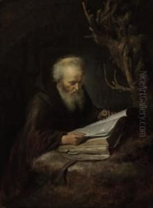 A Hermit Saint Reading In A Cave