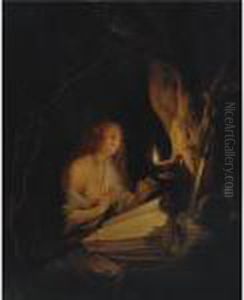 The Penitent Magdalene By Candlelight by Gerrit Dou