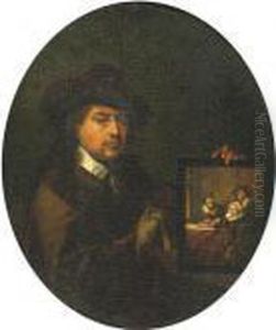 Portrait Of The Painter Holding A Family Portrait, In A Paintedoval Portrait Of The Painter Holding A Family Portrait, In A Paintedoval
