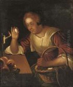 A Kitchen Maid With A Basket Of Eggs by Gerrit Dou
