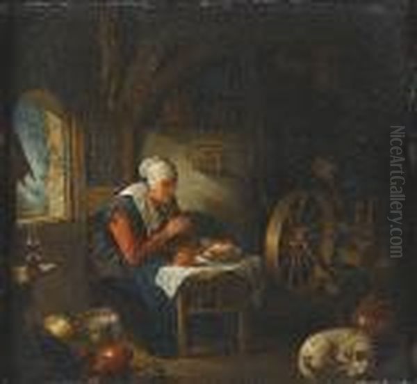An Interior With A Spinning Woman At Prayer - view 1