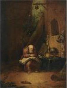 Praying Monk Sitting At A Table by Gerrit Dou