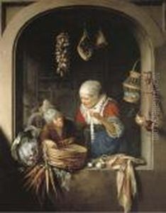 The Grocer's Shop: The Herring-seller And The Boy by Gerrit Dou