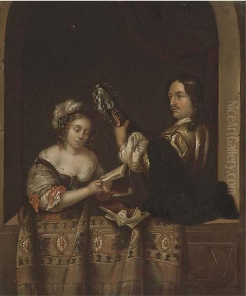 A Couple Making Music At A Casement - view 1