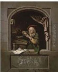 A Scholar Sharpening His Quill At A Casement