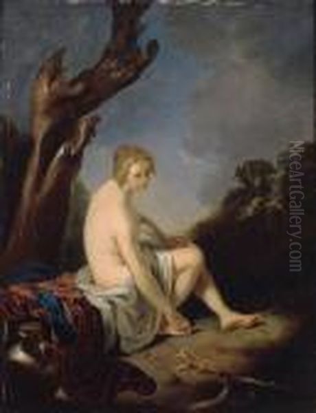 A Nymph Seated At The Foot Of A Tree, In A Landscape - view 1
