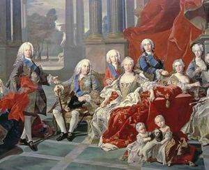 The Family of Philip V of Spain 1683-1746 detail depicting the king his second wife Elizabeth Farnese and the future Ferdinand VI 1743