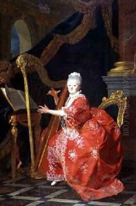 Portrait of a Lady said to be Madame Adelaide daughter of Louis XV playing a harp