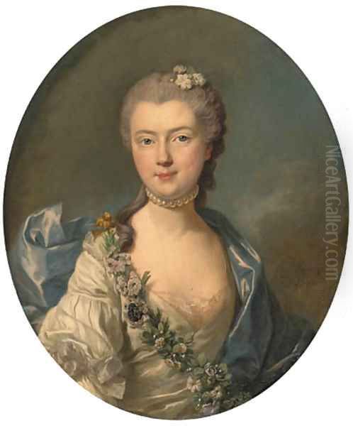 Portrait of Countess Jeanne de Chrion-Franois de Lamoignon, bust-length, in a white silk dress with a blue shawl and a garland of flowers - view 1