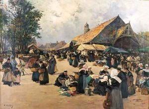 Breton Figures in a Landscape by Fernand Marie Eugene Legout-Gerard