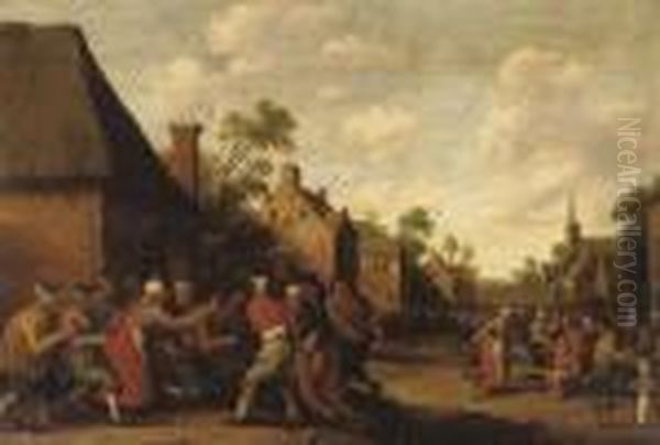 A Village Scene With A Brawl In Front Of An Inn - view 1