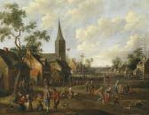 Village Street With Peasants Dancing Andcelebrating by Joost Cornelisz. Droochsloot