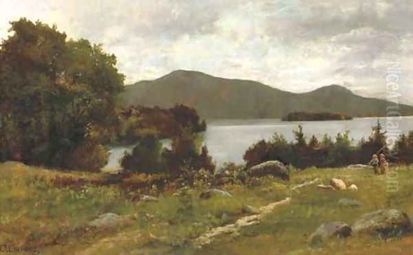 September morning on Lake George across from west end of 'Sagamore bridge' to Buck and Pilot Mountains, New York - view 1